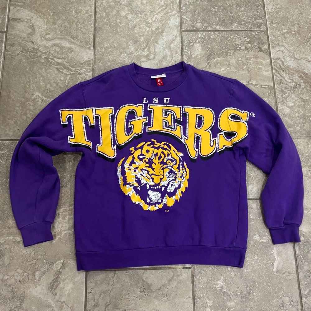Mitchell & Ness Women's LSU Tigers Sweatshirt Purple Graphic Crewneck Medium